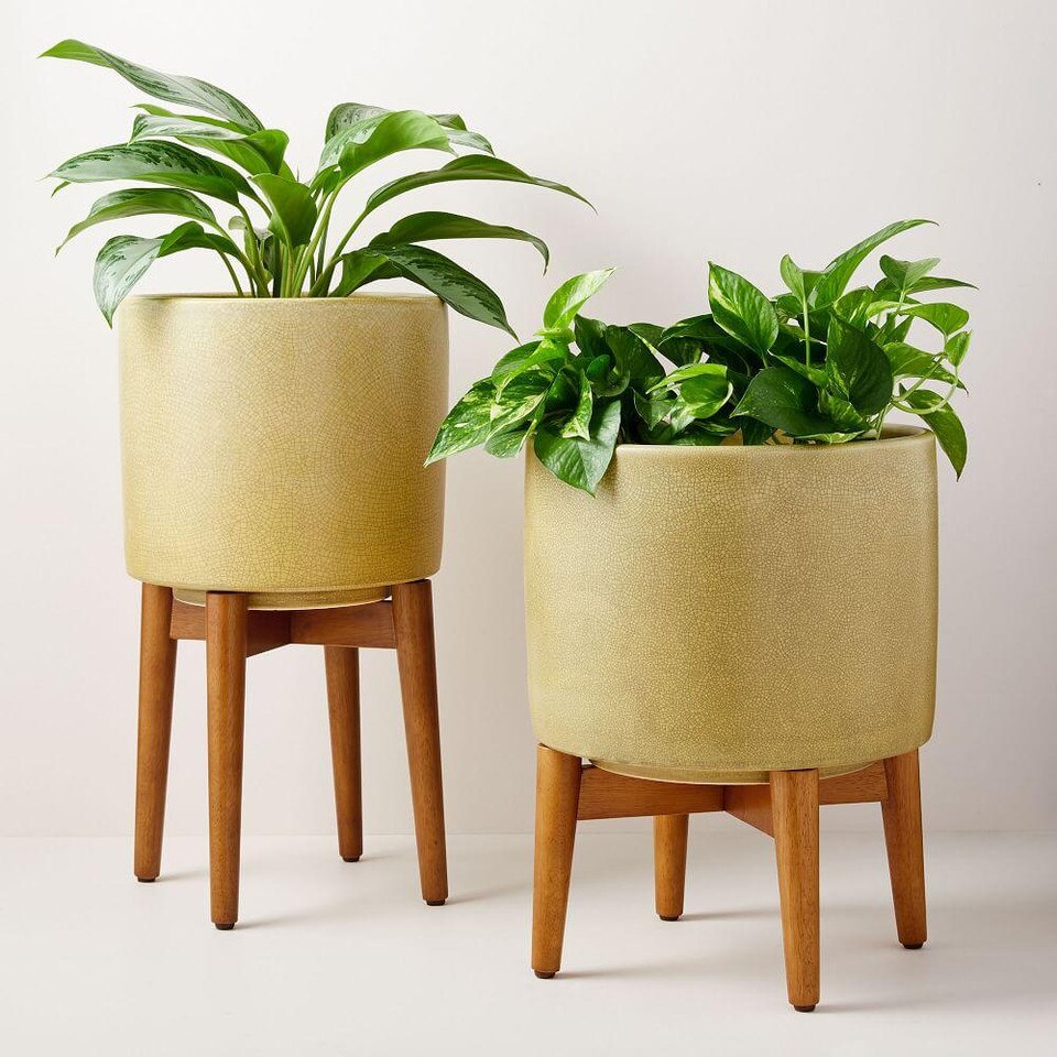 MidCentury Turned Leg Standing Planters Crackle west